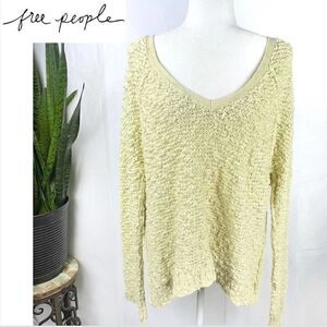 FREE PEOPLE Medium Yellow Popcorn Oversized Long Sleeve Hi Lo Cotton Sweater